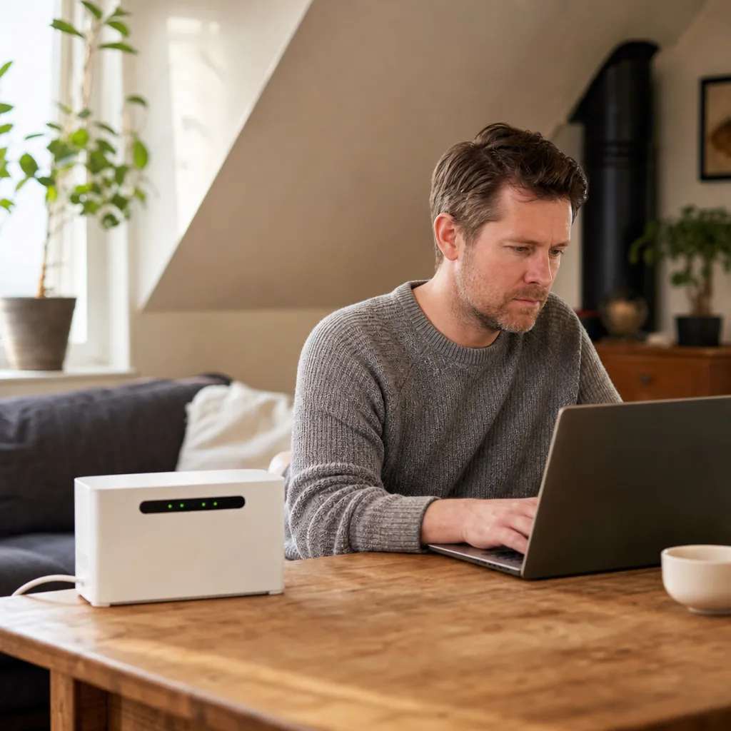 4G-router som ger trådlöst nät i ett hem där 5G saknas