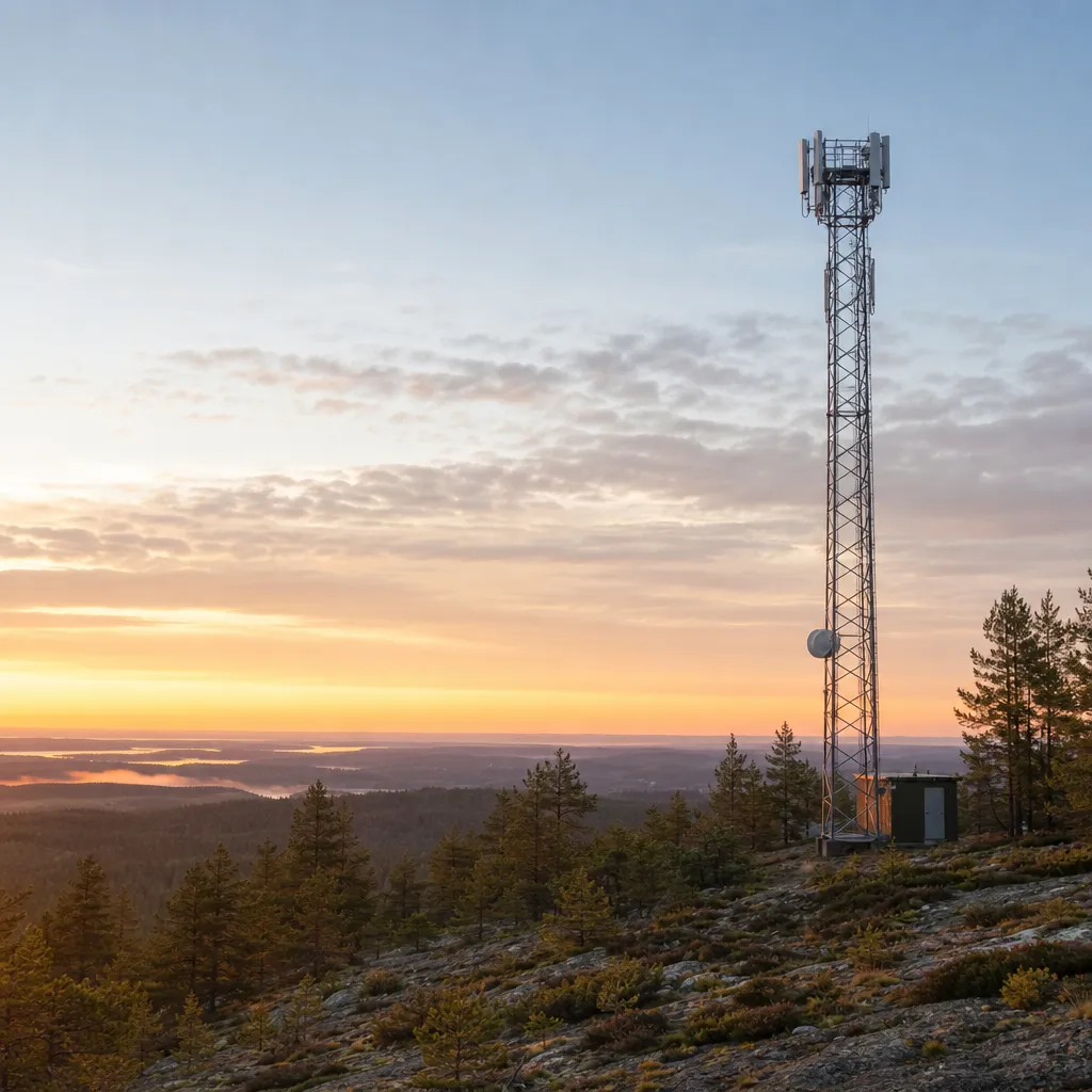 Mobilmast mot himlen som symbol för mobilnätets täckning i Sverige
