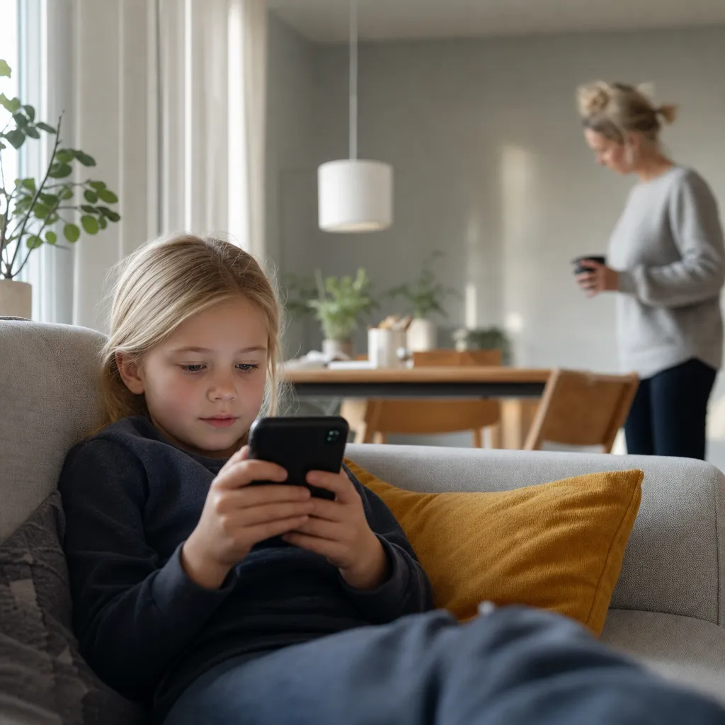 Barn med sin första mobil och ett tryggt abonnemang