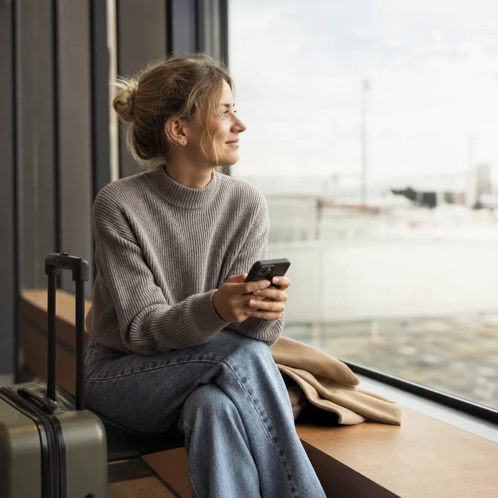 Resenär som surfar på mobilen utomlands med EU-roaming