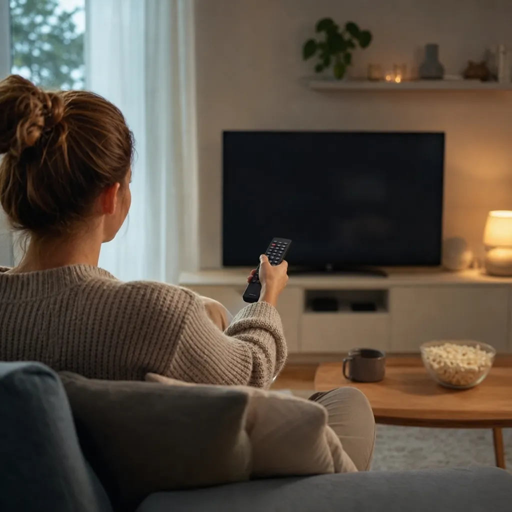 Soffa framför tv med olika streamingtjänster