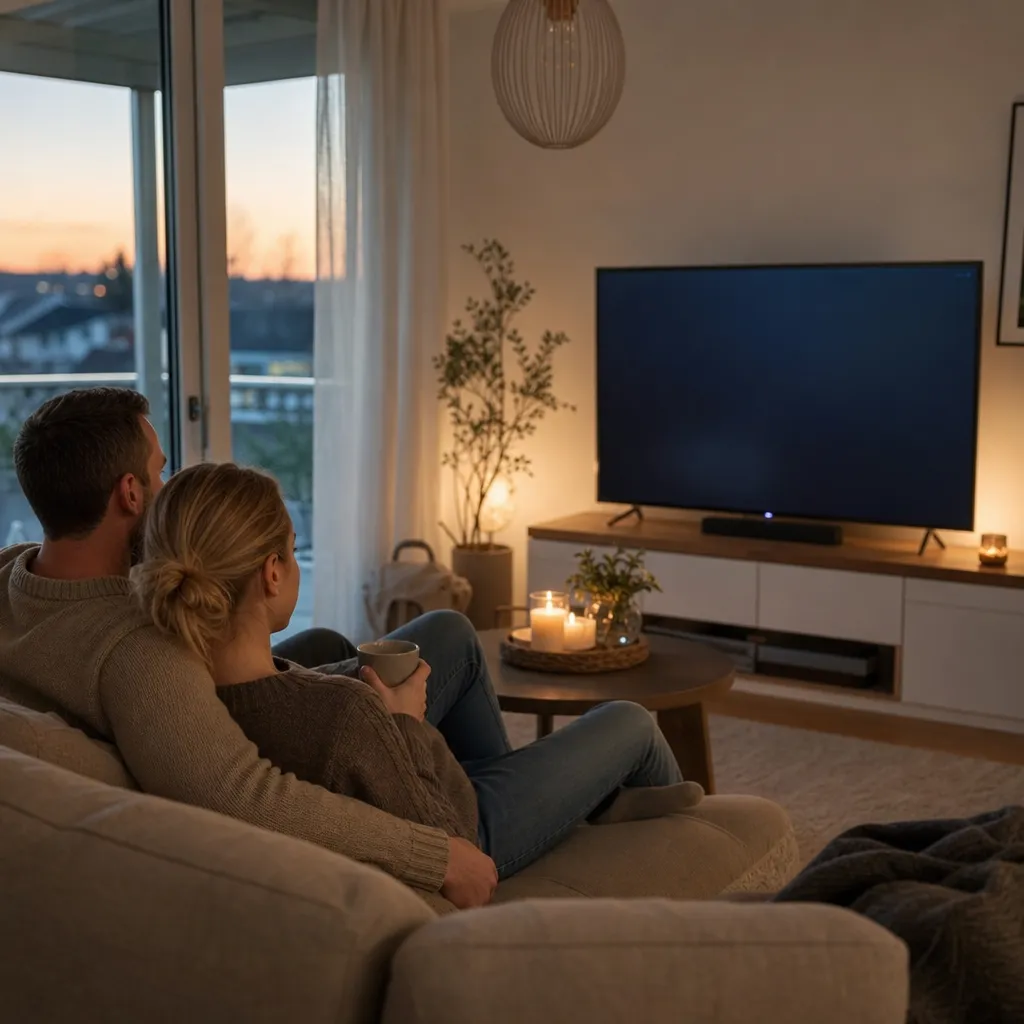 Vardagsrum med tv och tv-box uppkopplad via bredband
